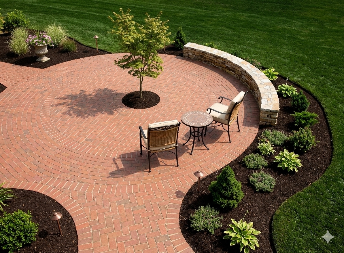 Custom paving brick patio at Lake Templene near Sturgis Michigan